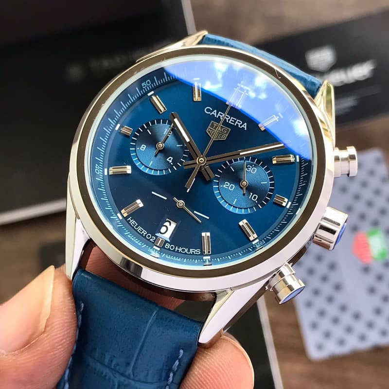 Tag Heuer Grand Carrera Blue Dial & Blue Leather Strap Japanese Master Quality Men's Watch