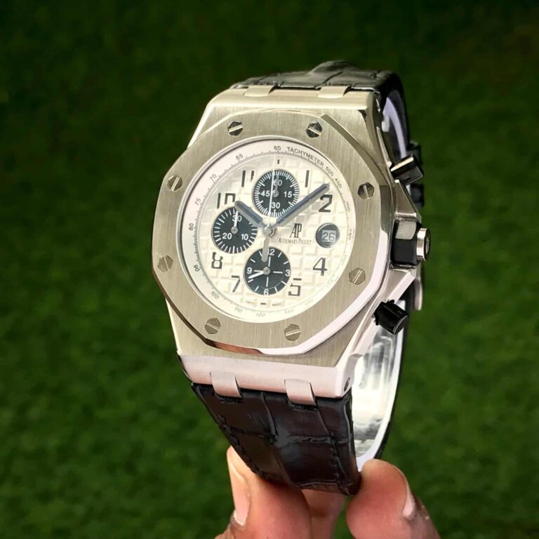 Audemars Piguet Off Shore Chronograph's Black Leather Strap White Dial Mens Watch - Image 2