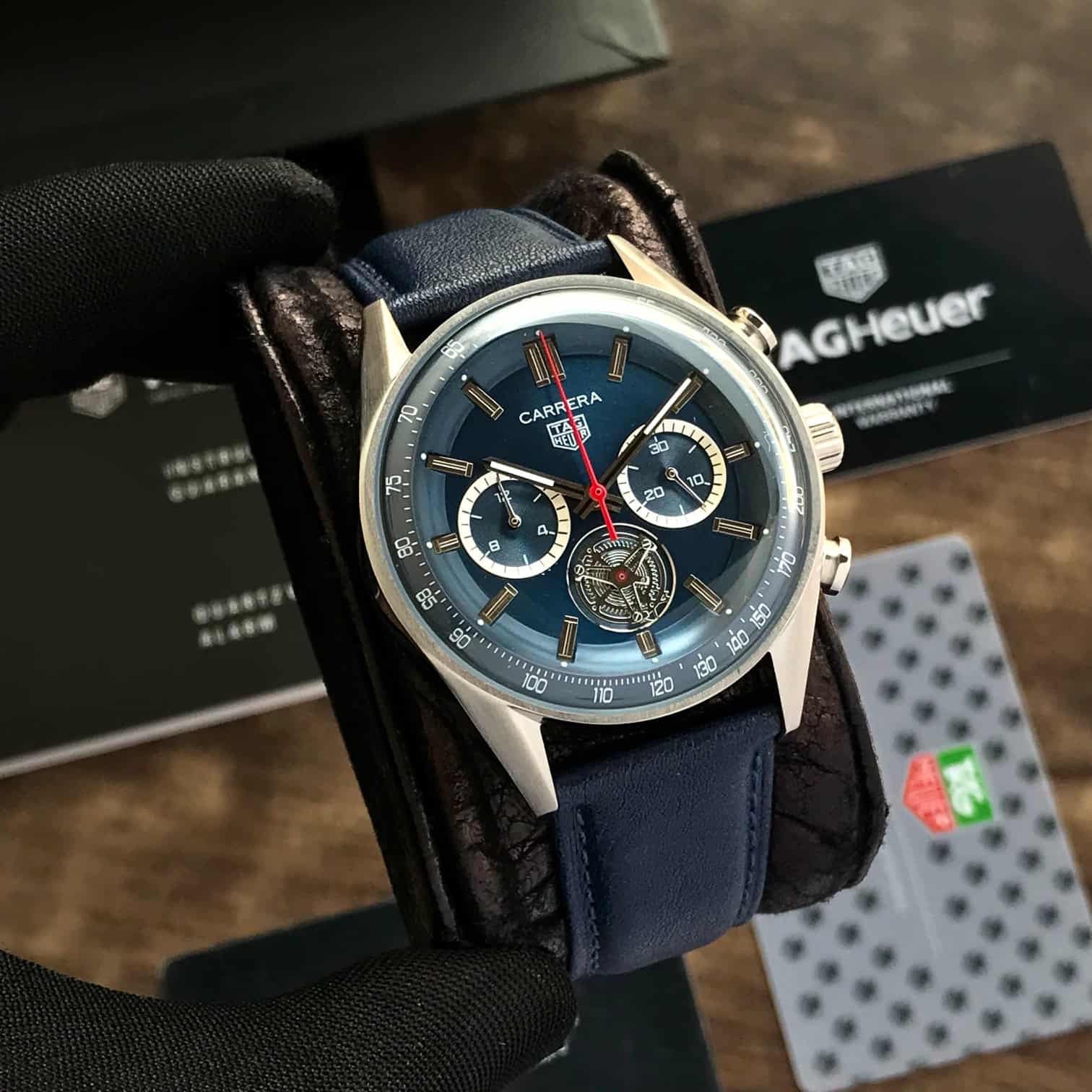 Tag Heuer Carrera Tourbillon 42mm Silver Blue Dial Mens Watch - Image 2
