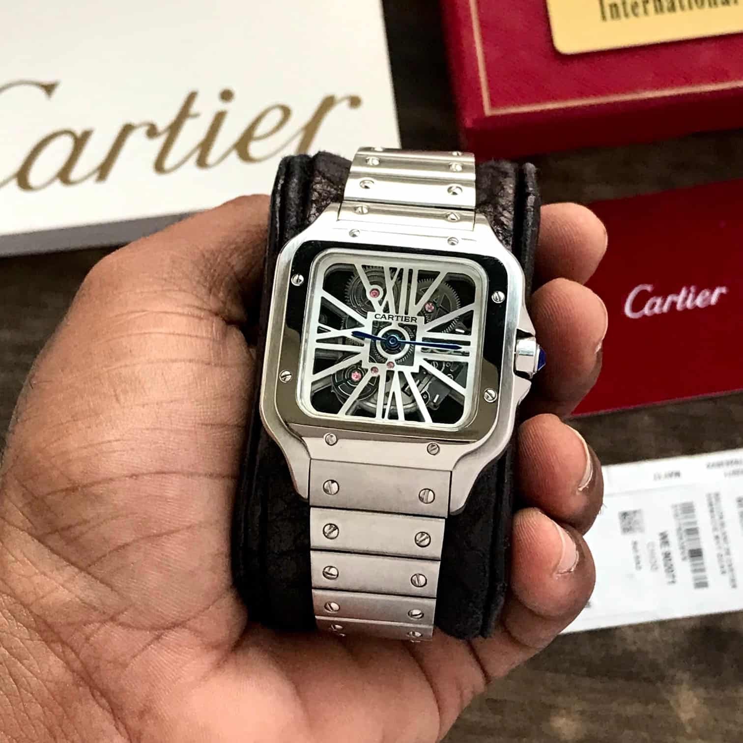 Cartier Santos De Skeleton Stainlees Steel Automatic Mens Watch - Image 5