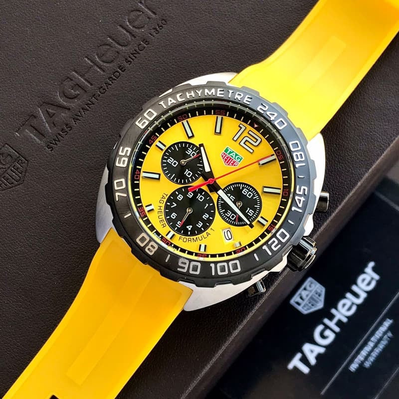 Tag Heuer Formula 1 Yellow Stainless Steel Japanese Quality Quartz Chronograph Master Quality Men's Watch