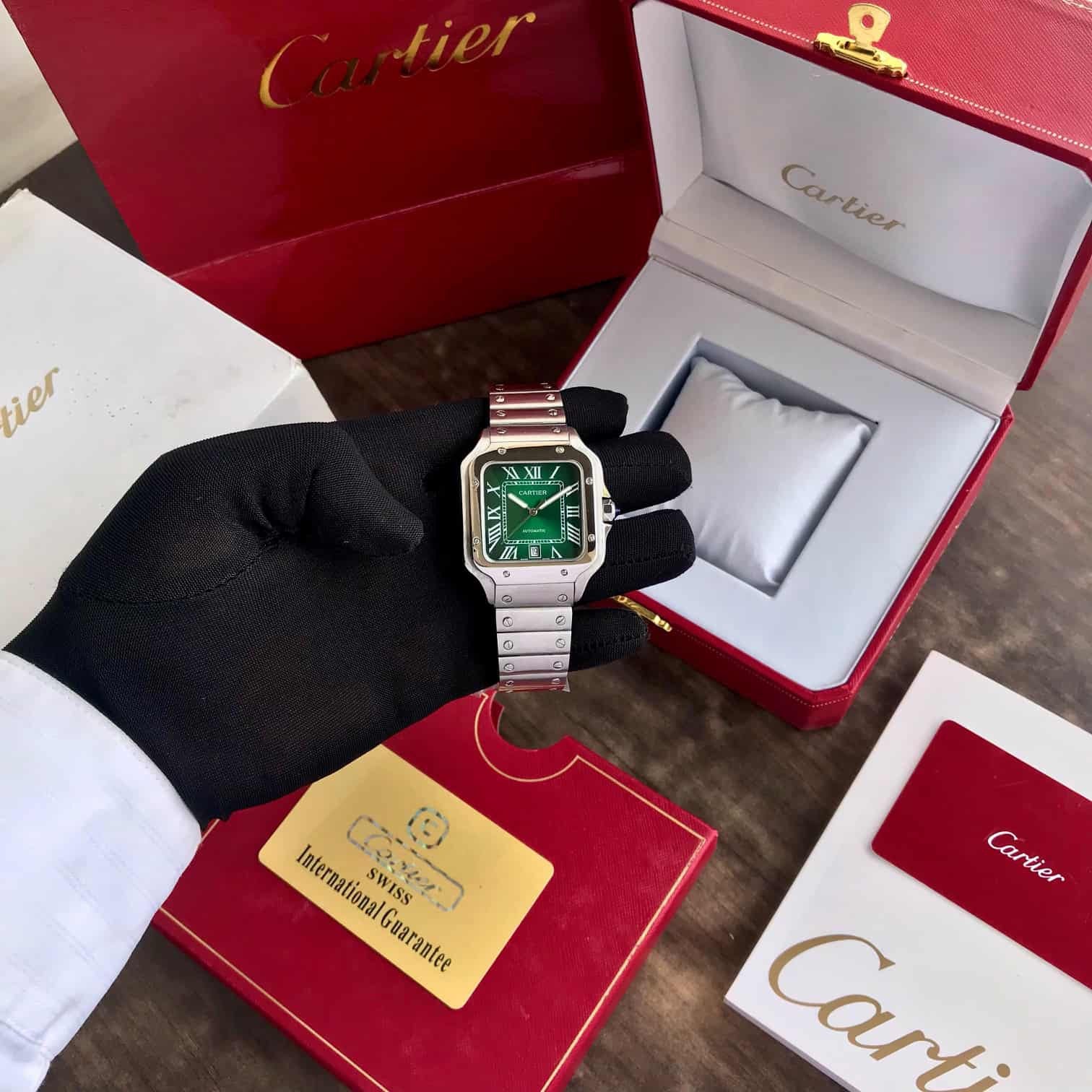 Cartier De Santosh Medium Model Green Dial Stainless Steel Automatic Men's Watch - Image 2