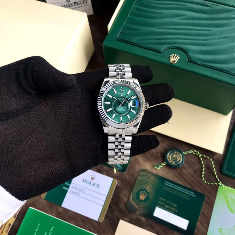 Rolex SkyDweller Stainless Steel Green Dial & Jubli Chain Strap Japanese Automatic Master Quality Men's Watch