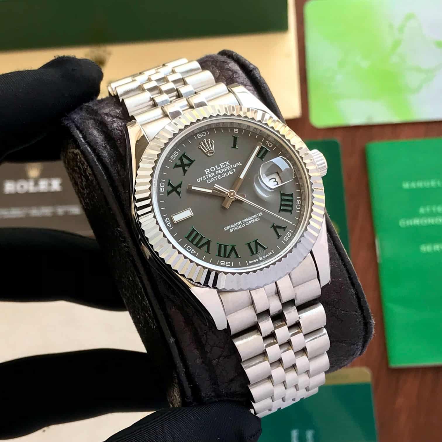 Rolex Date Just 41 Stainless Steel Grey Dial Jubli Chain Belt Japanese Master Quality Mens Watch - Image 3