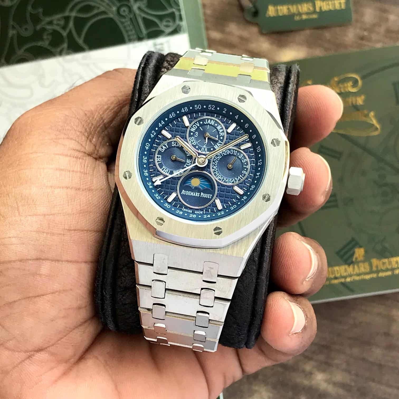 Audemars Piguet Perpetual Calendar Open Worked Silver Blue Dial Automatic Mens Watch - Image 6