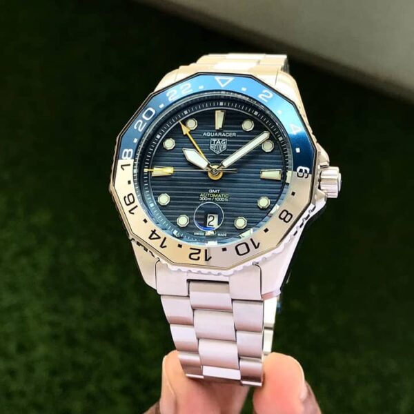TAG Heuer Aquaracer Professional 300 GMT Blue Basel & Silver Chain Automatic Mens Watch - Image 2