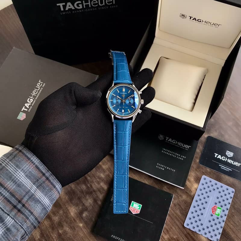 Tag Heuer Grand Carrera Blue Dial & Blue Leather Strap Japanese Master Quality Men's Watch - Image 3