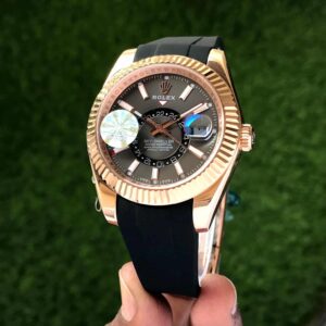Rolex SkyDweller Grey Dial Black Fiber Belt Japanese Automatic Mens Watch