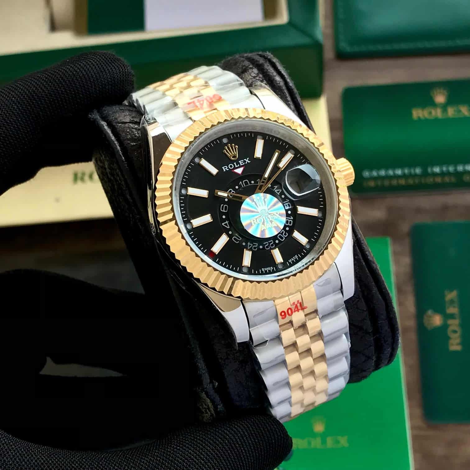 Rolex SkyDweller Black Dial Two Tone Jubli Chain Automatic Men's Watch