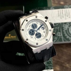 Audemars Piguet Off Shore Chronograph's Black Leather Strap White Dial Mens Watch
