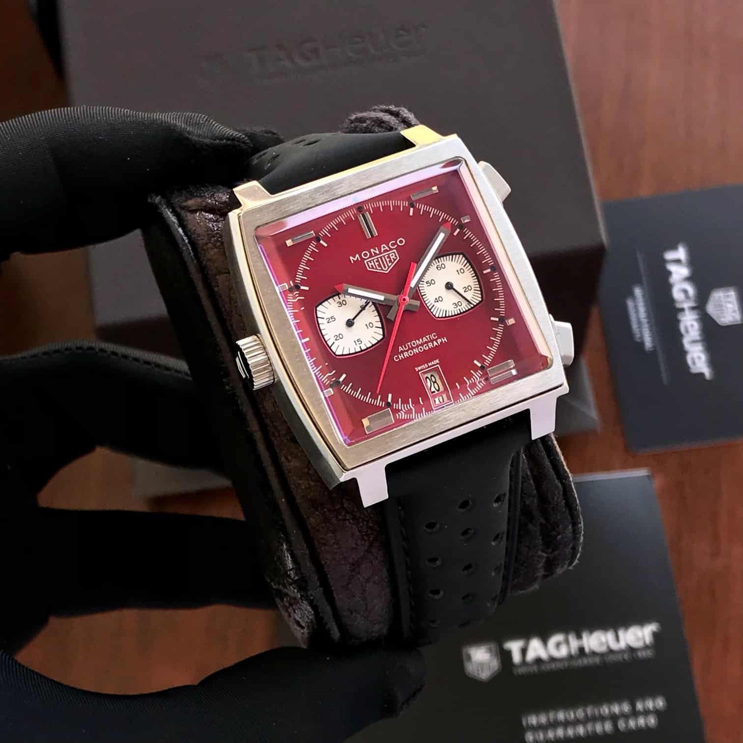 Tag Heuer Monaco Stainless Steel Red Dial Japanese Mens Watch - Image 4