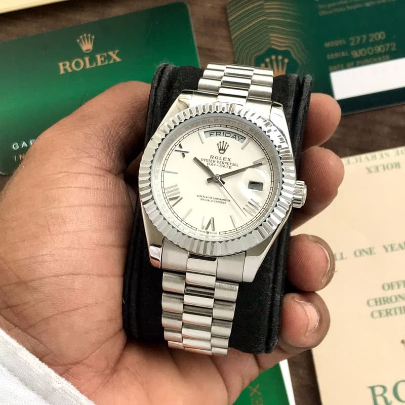 Rolex Day Date 41 Stainless Steel White Dial Japanese Master Quality Mens Watch - Image 2