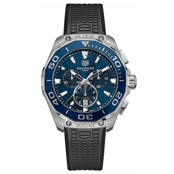 Tag Heuer Aquaracer Chronograph Blue Dial & Black Rubber Strap Quartz Mens Watch - Image 2