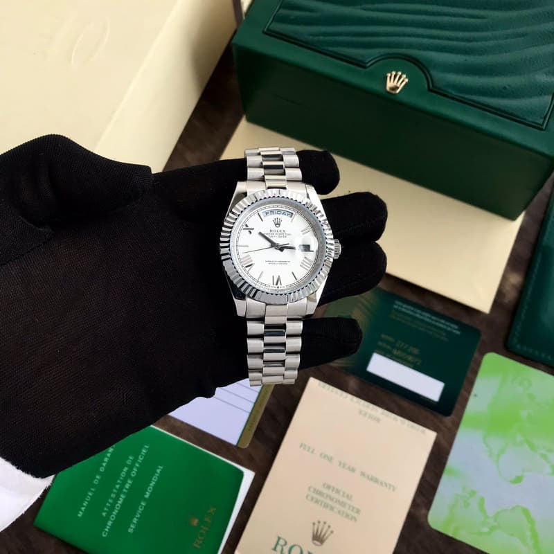 Rolex Day Date 41 Stainless Steel White Dial Japanese Master Quality Mens Watch - Image 3