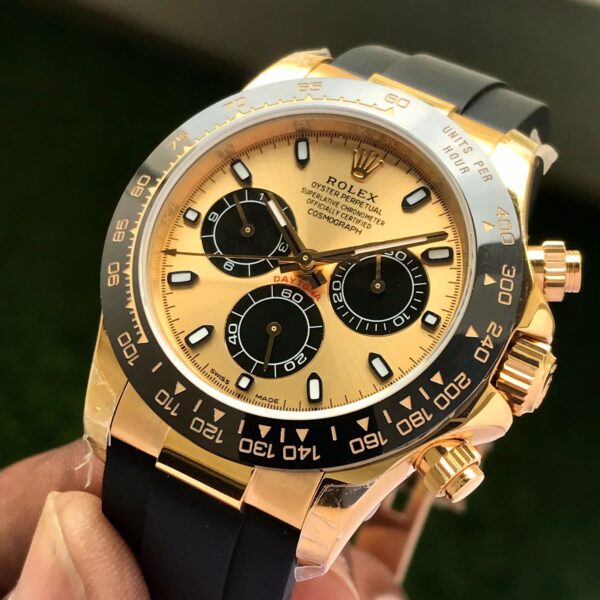 Rolex Daytona Cosmographs Yellow Gold Dial & Black Rubber Strap Japanese Master Quality Automatic Men's Watch