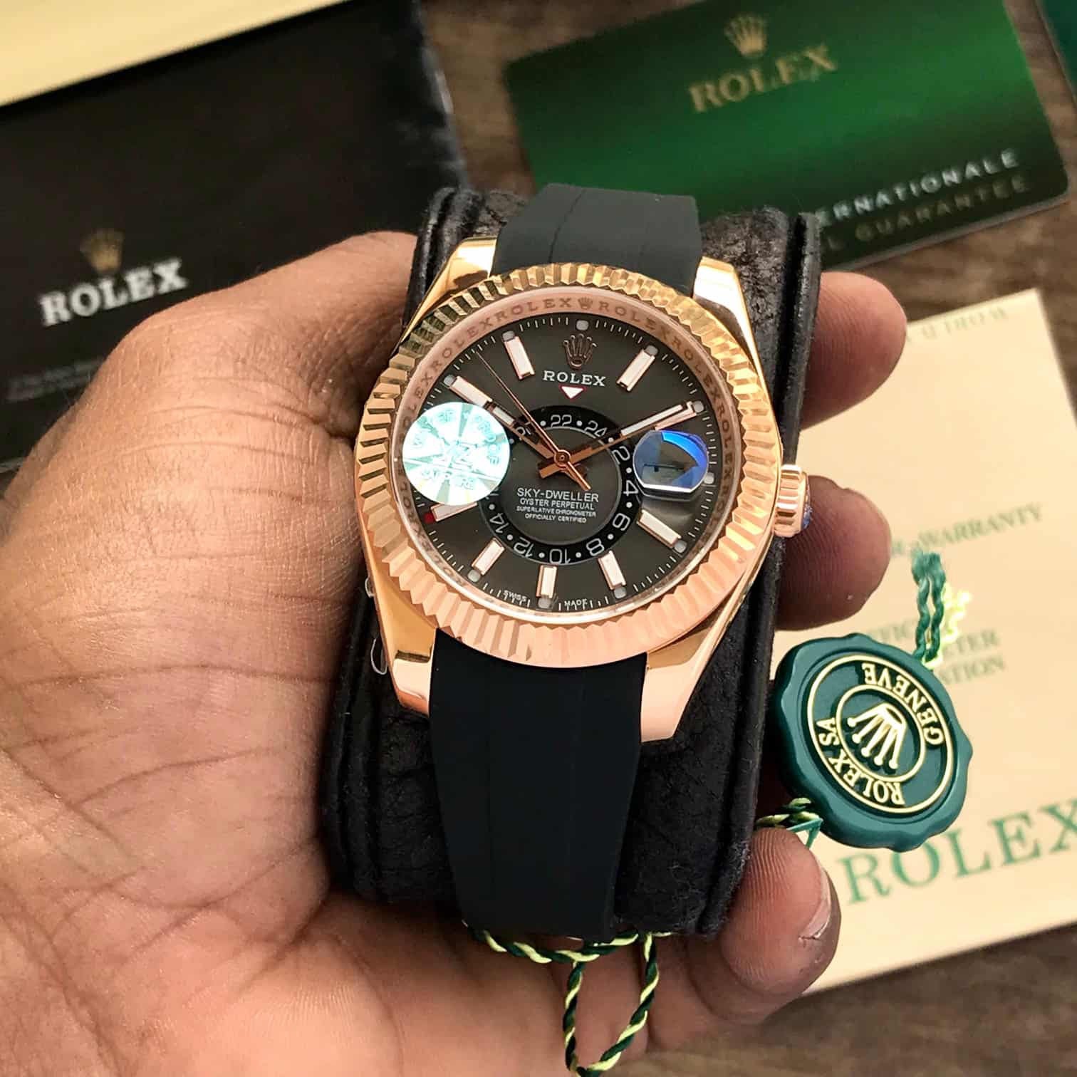 Rolex SkyDweller Grey Dial Black Fiber Belt Japanese Automatic Mens Watch - Image 6