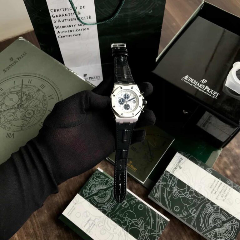 Audemars Piguet Off Shore Chronograph's Black Leather Strap White Dial Mens Watch - Image 3