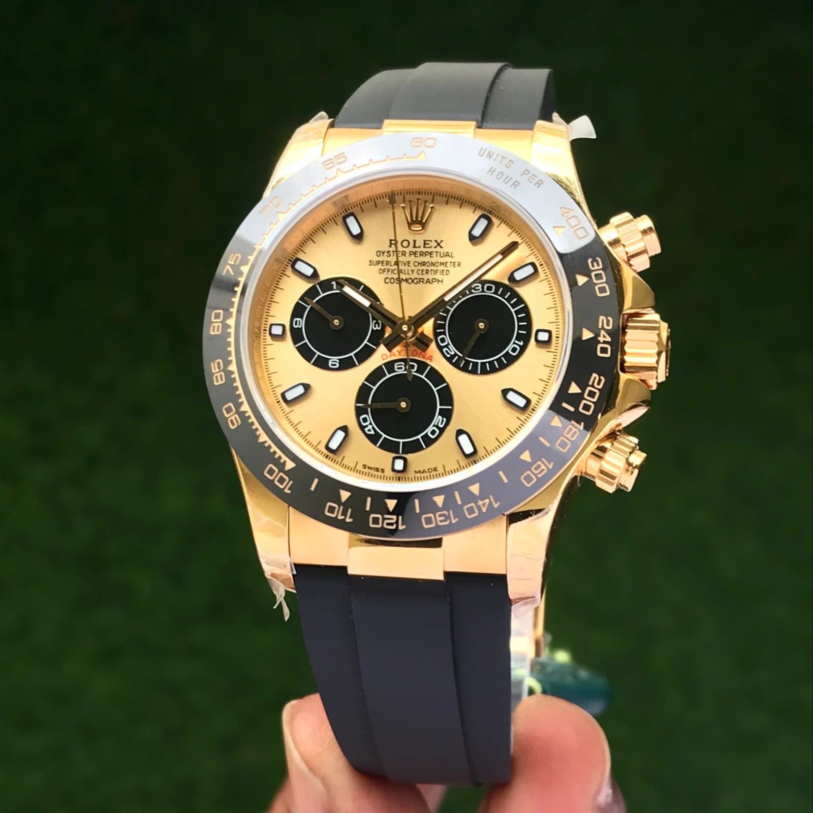 Rolex Daytona Cosmographs Yellow Gold Dial & Black Rubber Strap Japanese Master Quality Automatic Men's Watch - Image 2
