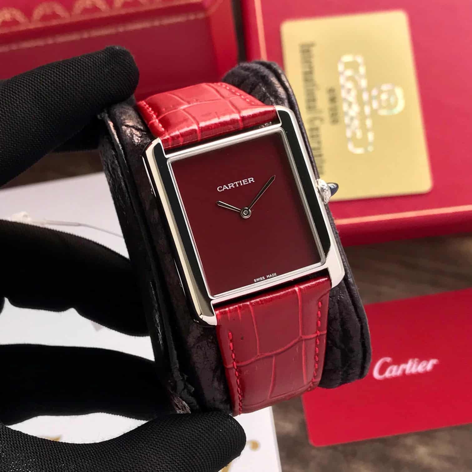 Cartier Tank Must Japanese Large Silver Red Unisex Watch