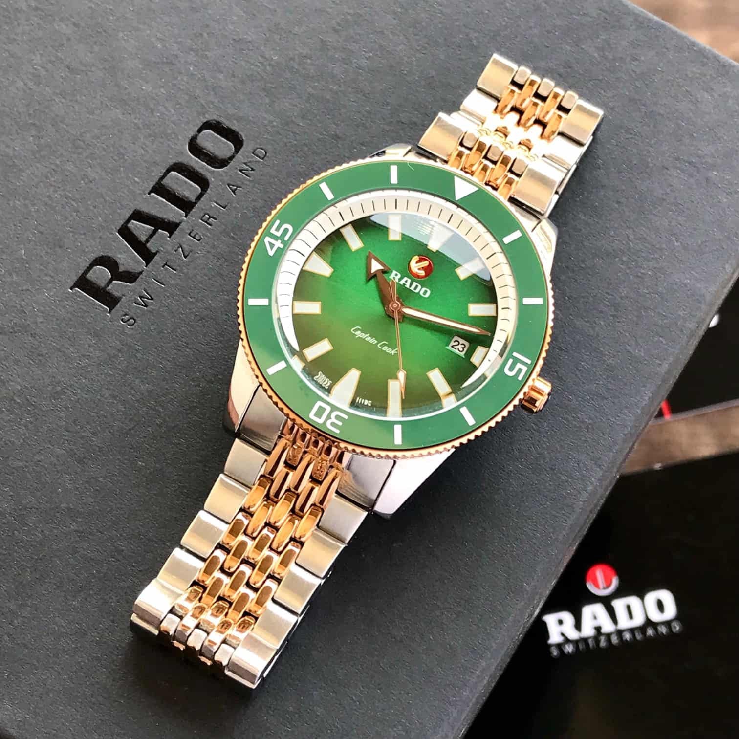 Rado Captain Cook Japanese Two Tone Green Dial Automatic Mens Watch - Image 5