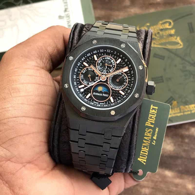 Audemars Piguet Perpetual Calendar Open Worked Full Black Automatic Mens Watch - Image 5