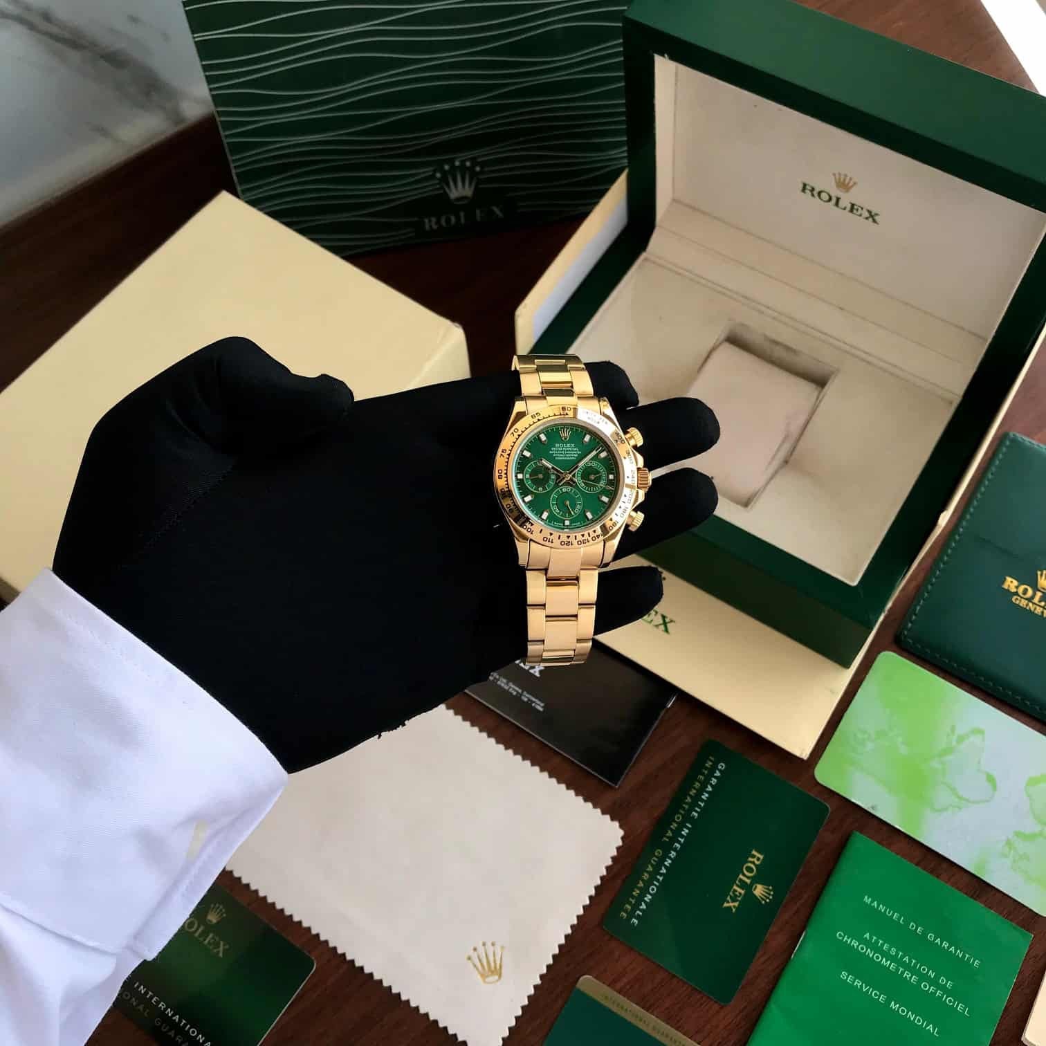 Rolex Cosmograph Daytona Gold & Green Dial Japanese Automatic Mens Watch - Image 2