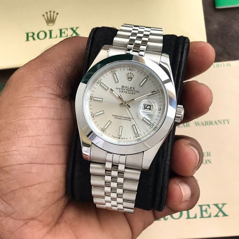 Rolex Date Just 41 Stainless Steel Silver Tone White Dial Japanese Automatic Master Quality Men's Watch - Image 2