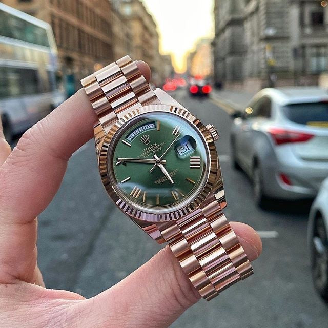 Rolex Day Date 41 Rose Gold Green Dial Japanese Automatic Mens Watch - Image 2