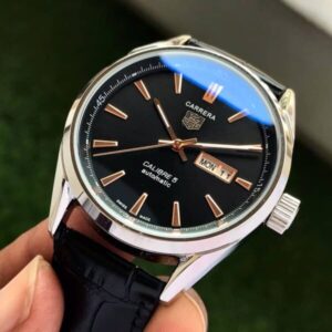 Tag Heuer Grand Carrera Calibre 5 Day Date Black Dial & Black Leather Strap Swiss Japanese Automatic Machinery Mens Watch