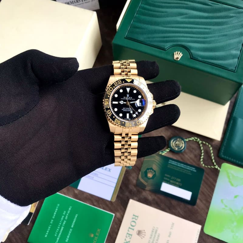 Rolex GMT-Master II With Black Ceramic Bezel Full Gold Tone & Black Dial Japanese Automatic Master Quality Mens Watch - Image 2