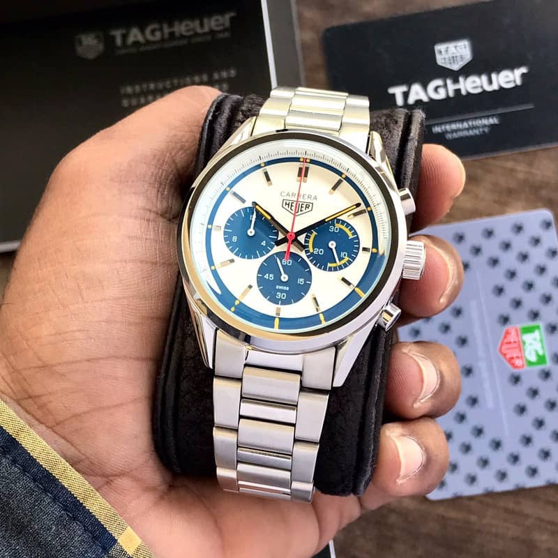 Tag Heuer Grand Carrera Blue Chronograph & Stainless Steel Strap Japanese Master Quality Men's Watch - Image 4