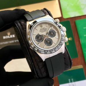 Rolex Daytona Silver Grey Dial Black Rubber Strap Automatic Men's Watch
