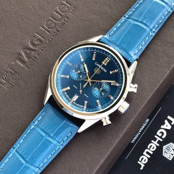 Tag Heuer Grand Carrera Blue Dial & Blue Leather Strap Japanese Master Quality Men's Watch - Image 4