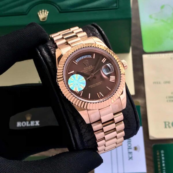 Rolex Day Date 40 Brown Dial Roman Numbers Rosegold Japanese Automatic Mens Watch