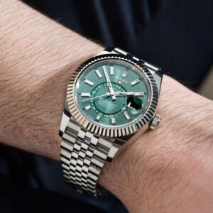 Rolex SkyDweller Silver Green Dial Jubli Chain Automatic Men's Watch