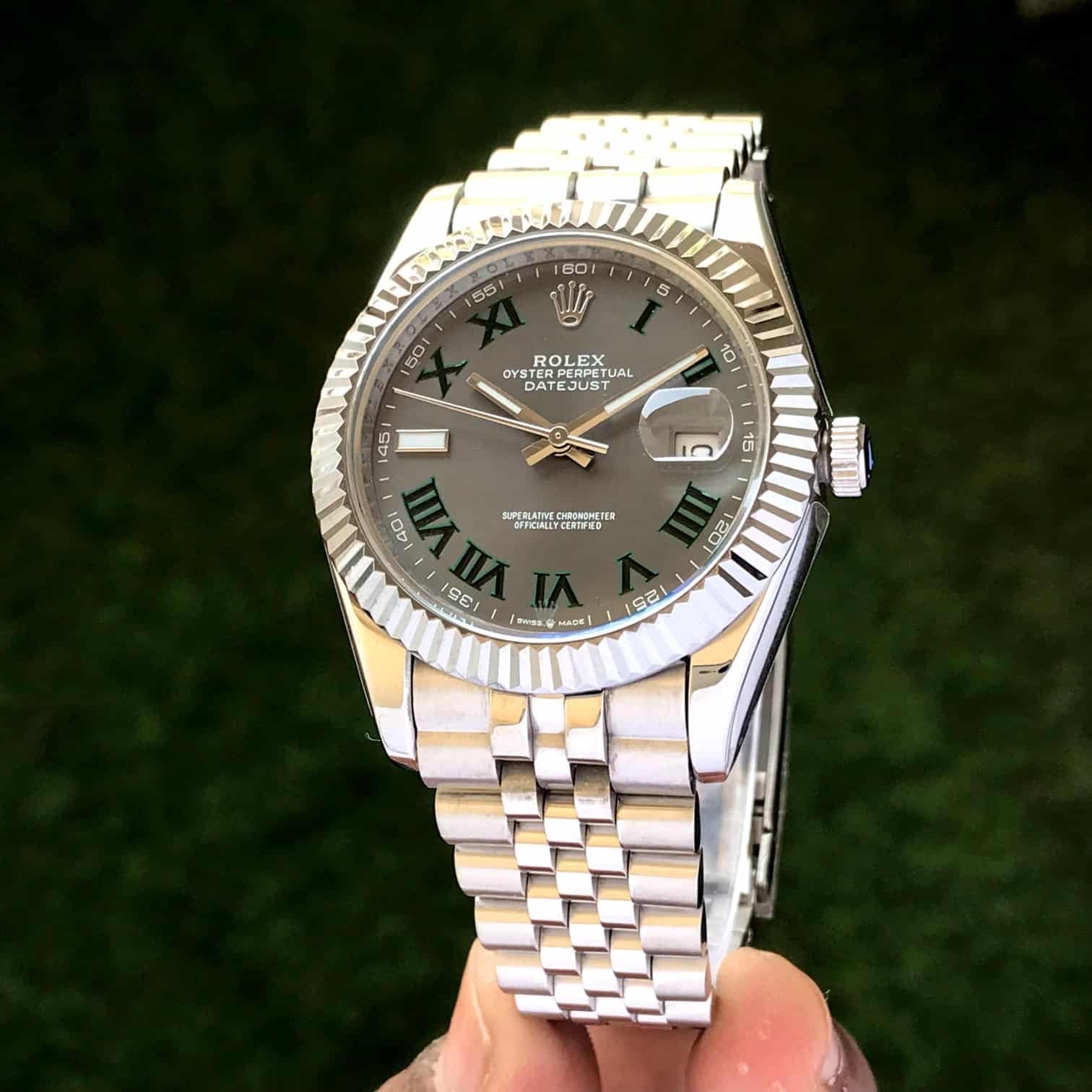 Rolex Date Just 41 Stainless Steel Grey Dial Jubli Chain Belt Japanese Master Quality Mens Watch - Image 2