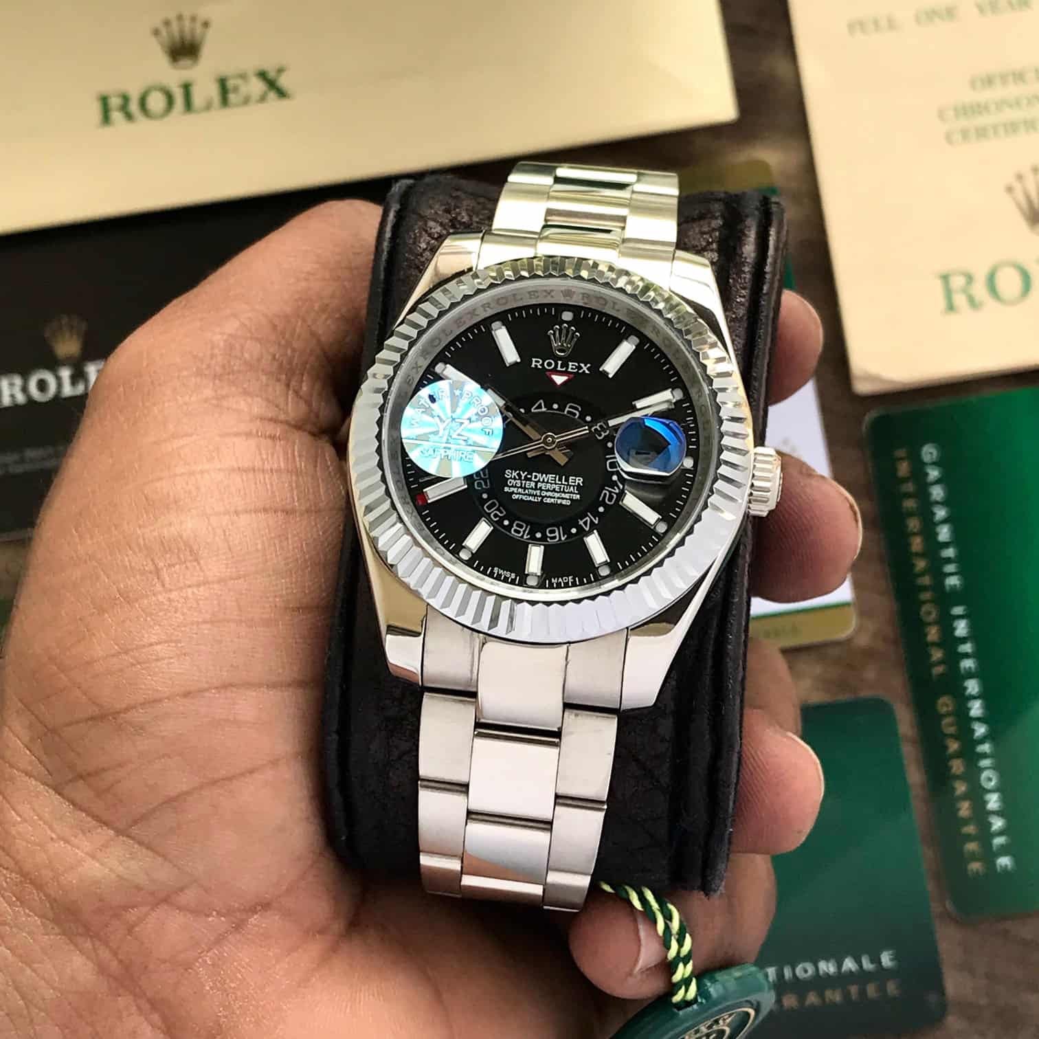 Rolex SkyDweller Stainless Steel Black Dial & Oyster Chain Strap Japanese Automatic Master Quality Men's Watch - Image 3