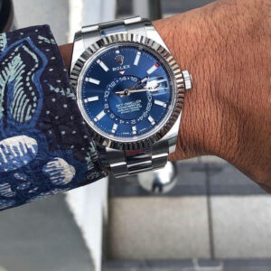Rolex SkyDweller Silver Blue Dial Oyster Chain Belt Automatic Men's Watch