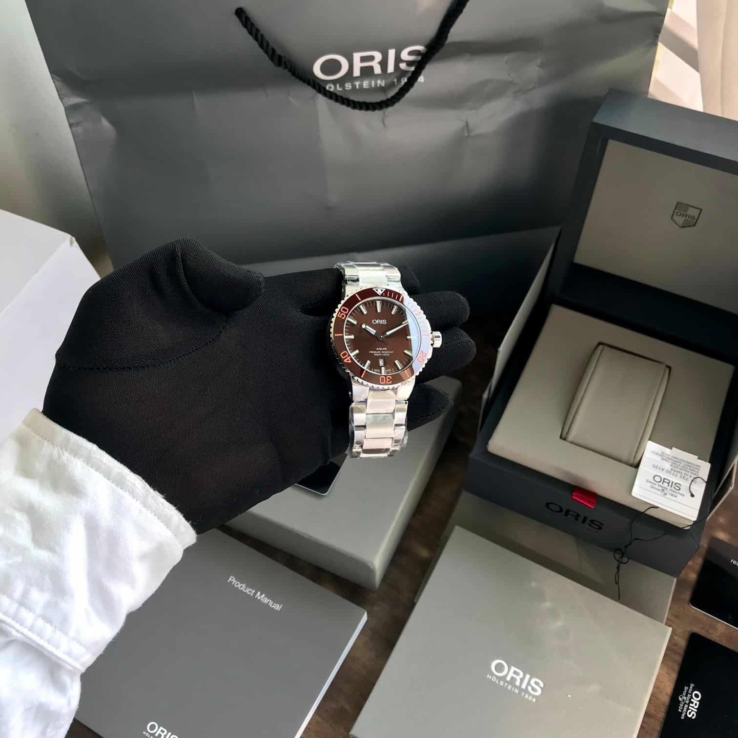 Oris Aquis Date Authentic Automatic Silver Brown Dial Men's Watch - Image 3