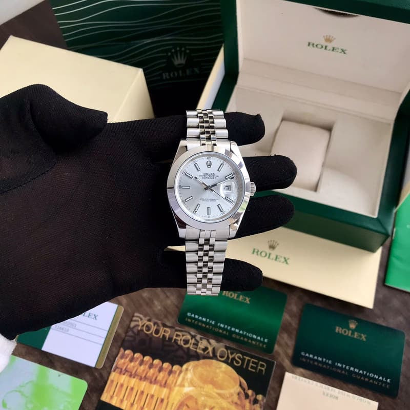 Rolex Date Just 41 Stainless Steel Silver Tone White Dial Japanese Automatic Master Quality Men's Watch - Image 4