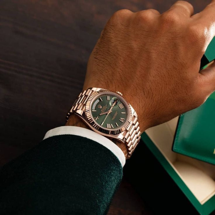 Rolex Day Date 41 Rose Gold Green Dial Japanese Automatic Mens Watch - Image 4