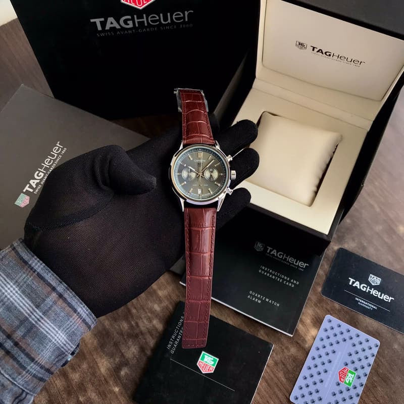 Tag Heuer Carrera Japanese Machinery Grey Dial & Brown Leather Strap Master Quality Mens Watch - Image 3