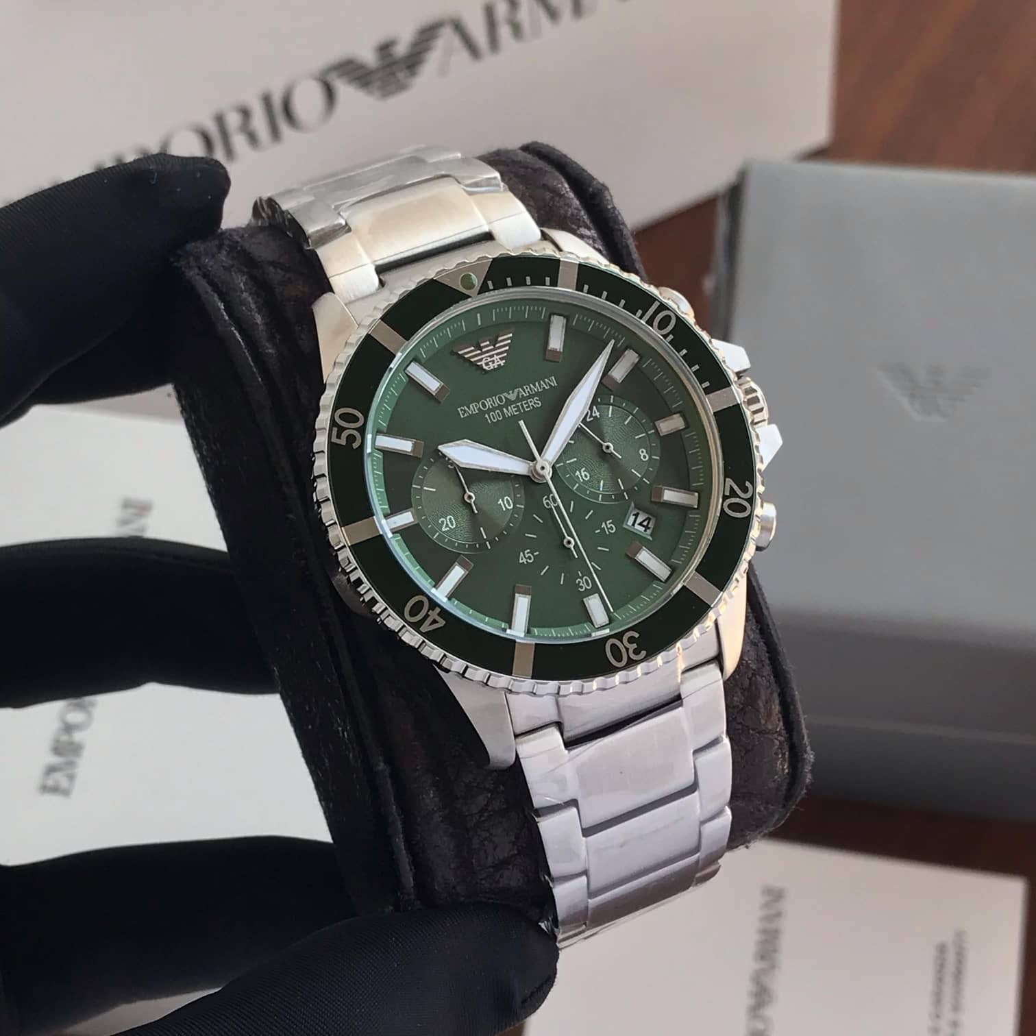 Emporio Armani AR11500 Stainless Steel Green Dial Chronograph Mens Watch - Image 3