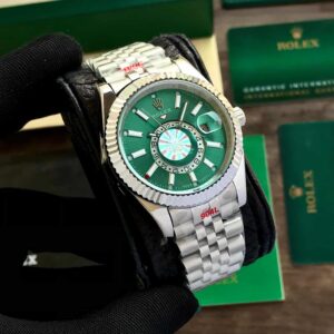 Rolex SkyDweller Silver Green Dial Jubli Chain Automatic Men's Watch