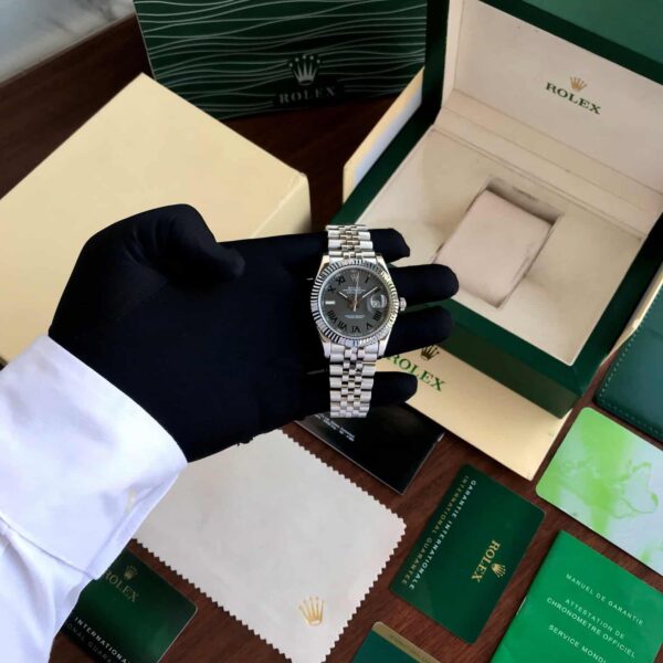 Rolex Date Just 41 Stainless Steel Grey Dial Jubli Chain Belt Japanese Master Quality Mens Watch - Image 4