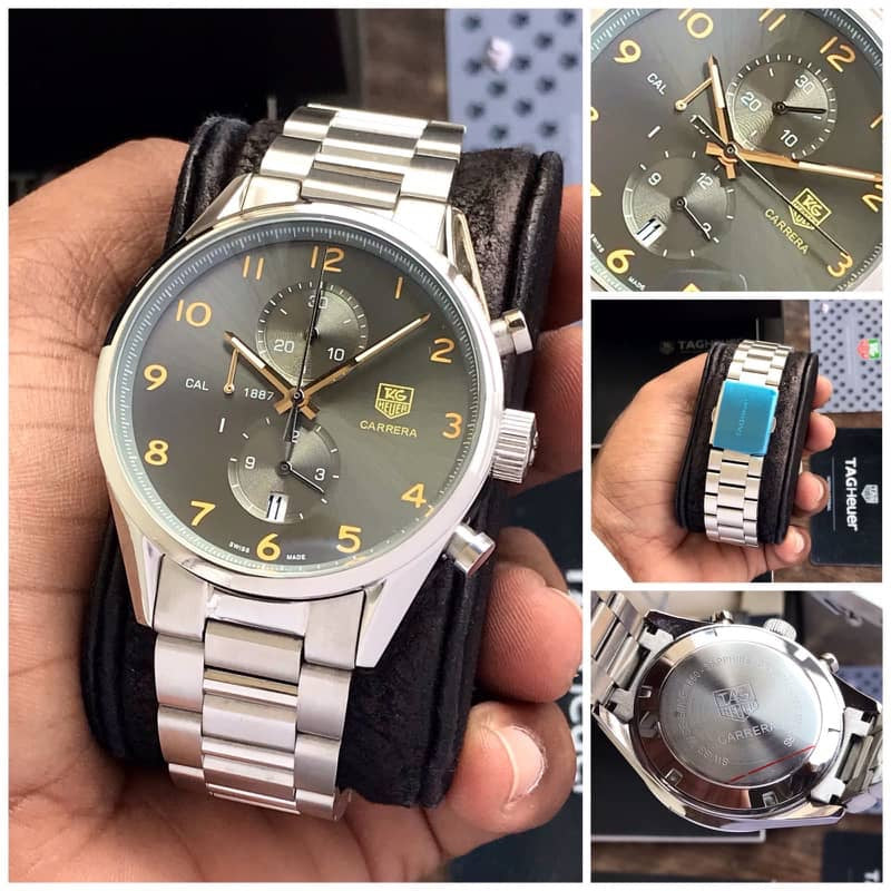 Tag Heuer Grand Carrera 1857 Stainless Steel Grey Dial Japanese Quality Men's Watch - Image 3