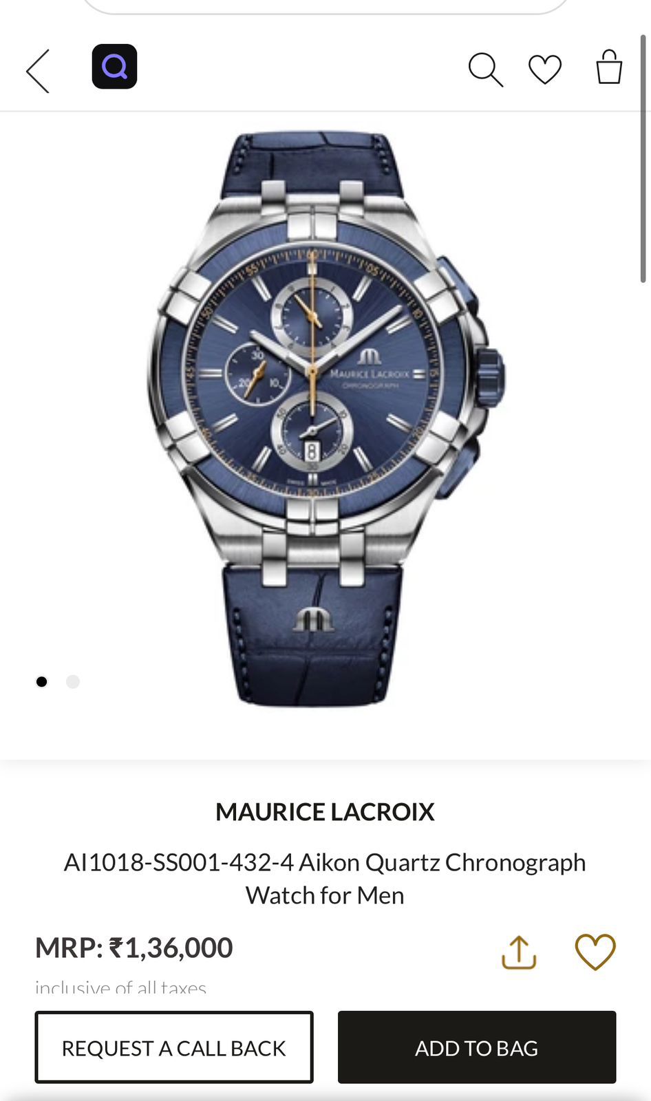 Maurice Lacroix Aikon Chronograph Swiss Quartz 44mm Blue Dial Watch AI1018-SS001-432-4, Chronograph - Image 2