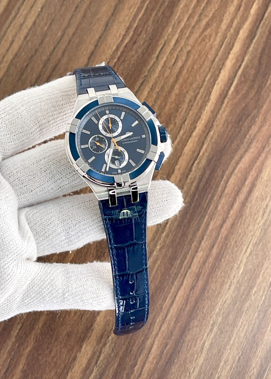Maurice Lacroix Aikon Chronograph Swiss Quartz 44mm Blue Dial Watch AI1018-SS001-432-4, Chronograph - Image 4