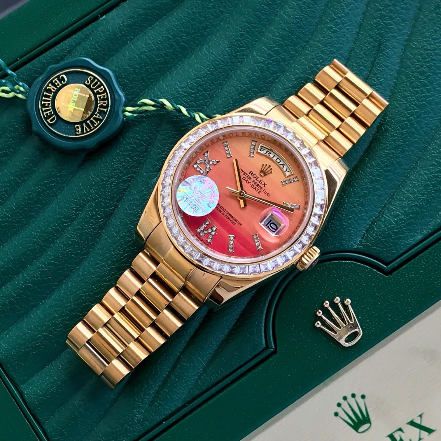 Rolex Day Date Golden Diamond Bazel Ring - Image 2
