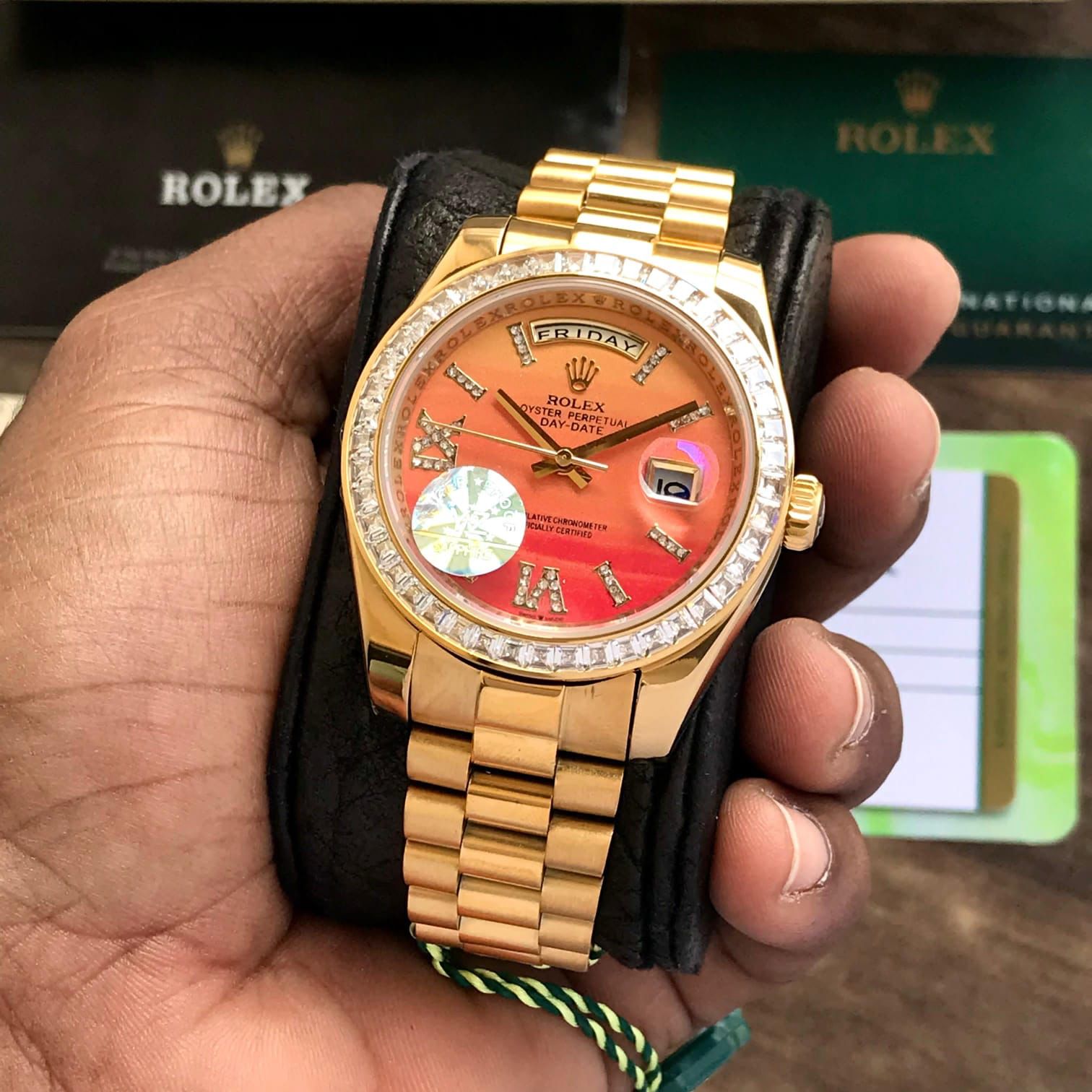 Rolex Day Date Golden Diamond Bazel Ring - Image 3